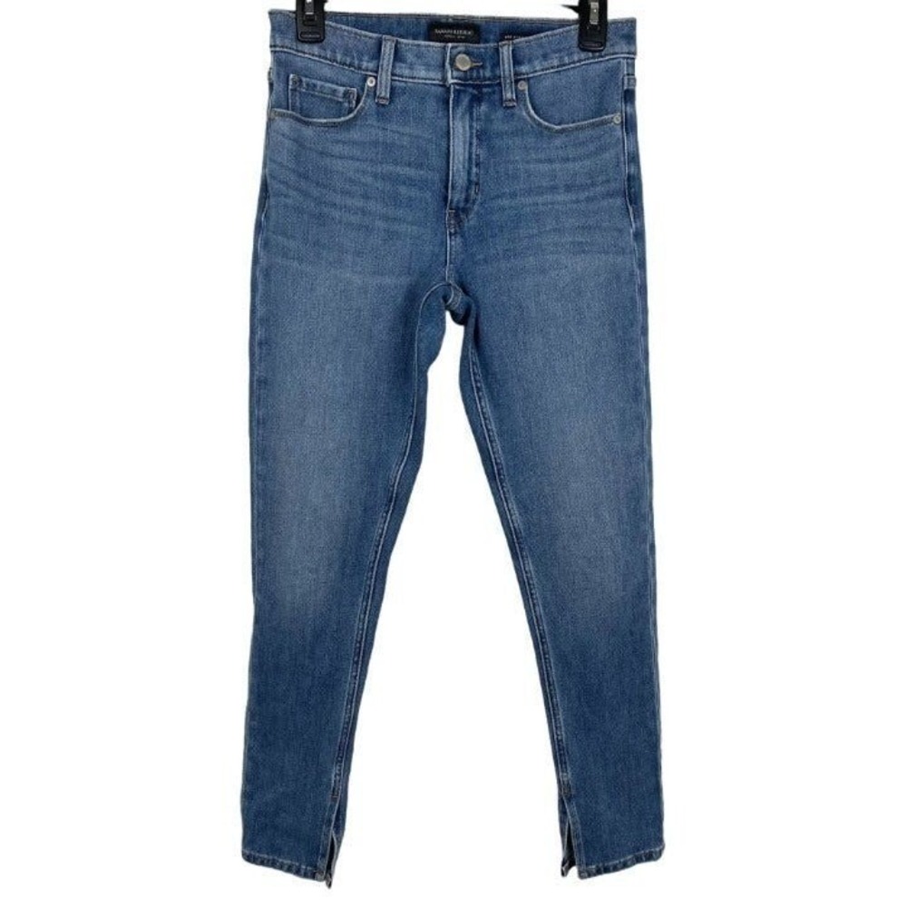 Banana Republic Skinny Jeans Mid Rise Women 27 Blue Split Hem Premium Denim